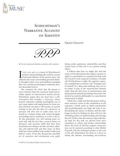 Schechtman’s Narrative Account of Identity