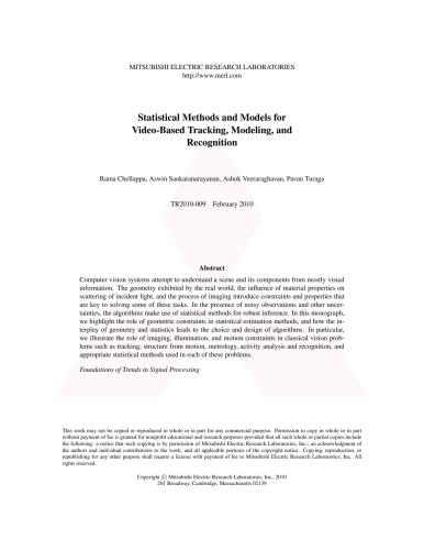 etc. Statistical Methods and Models for Video-Based Tracking, Modeling, and Recognition