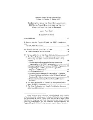 The legal status of the Doha Declaration on TRIPS and public health under the Vienna Convention on the Law of Treaties