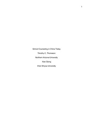 School Counseling in China Today