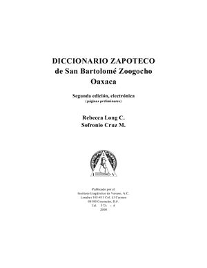 Diccionario zapoteco de San Bartolomé Zoogocho, Oaxaca