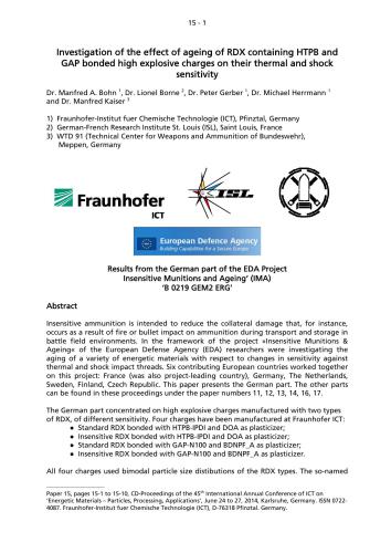 Investigation of the effect of ageing of RDX containing HTPB and GAP bonded high explosive charges on their thermal and shock sensitivity
