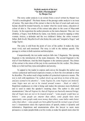 Stylistic analysis of the text To Kill a Mockingbird by Harper Lee