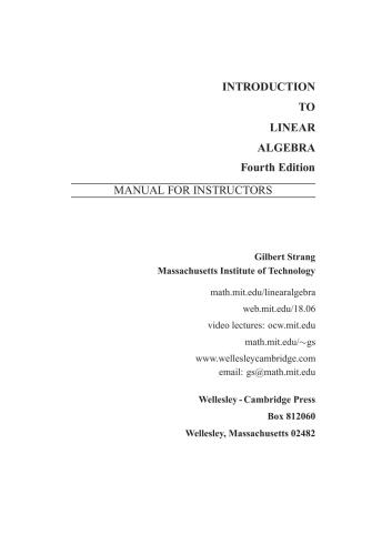 Introduction to Linear Algebra (+ Solutions manual)