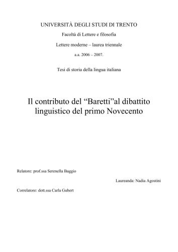 Il contributo del Baretti al dibattito linguistico del primo Novecento