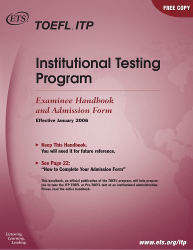 TOEFL ITP. Examinee Handbook and Admission Form