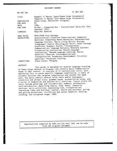 Peace Corps, Montevideo (Uruguay). Espanol I: Manual (para Peace Corps Volunteers) (Spanish I: Manual (for Peace Corps Volunteers)