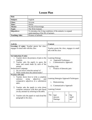 Lesson Plan Animals