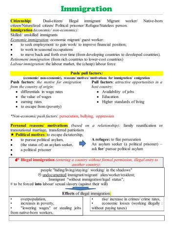 Immigration (advanced vocabulary topic)
