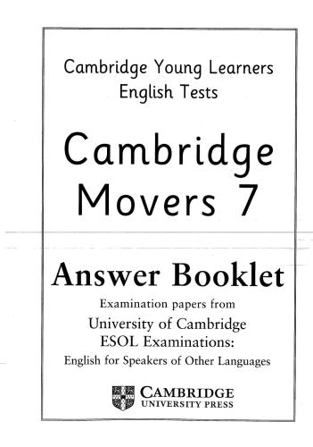 Cambridge English Test Movers 7 Answer booklet