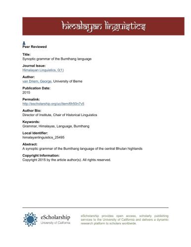 Synoptic grammar of the Bumthang language