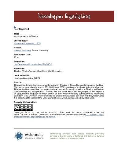 Word formation in Thadou