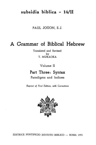 A Grammar of Biblical Hebrew. Syntax