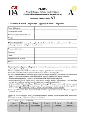 PLIDA - Progetto Lingua Italiana Dante Alighieri - тесты A1-C2. Parte 1