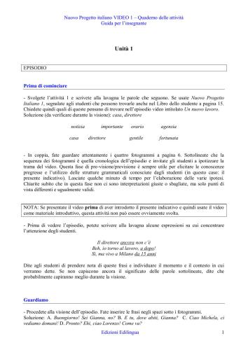 Nuovo Progetto italiano VIDEO 1. Guida per l’insegnante