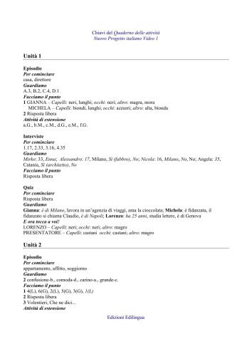Nuovo Progetto italiano VIDEO 1. Chiavi per Quaderno delle attività