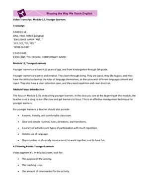 Shaping the Way We Teach English: Successful Practices Around the World Module Video Tapescript