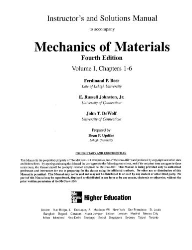 Mechanics of Materials. Instructor's and Solutions Manual
