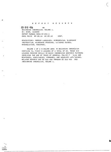 Beginning Indonesian. Volume 1-4