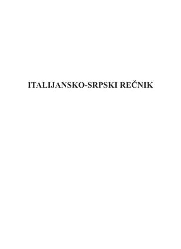Srpski Rečnik Srpsko - Italijanski