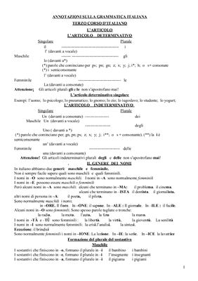 Annotazoni sulla grammatica Italiana