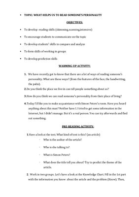 Урок What helps us to read someone'S personality 9 класс