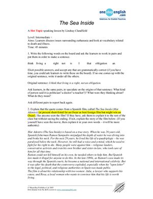 A Hot Topic speaking lesson - The Sea Inside (euthanasia) - Intermediate Level