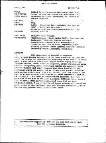 Center for Applied Linguistics. English-Farsi Phrasebook with Useful Word List