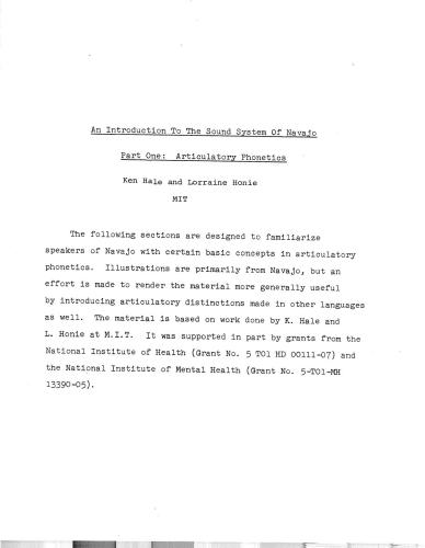 An Introduction To The Sound System Of Navajo