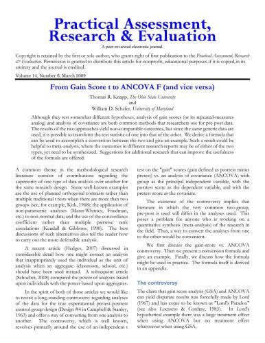 From Gain Score t to ANCOVA F (and vice versa)