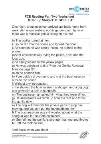 FCE: Reading. Part 2. Gapped Text. Worksheet. Mixed-up Story