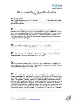 FCE: Use of English. Part 3. Word formation. Teacher's notes 2. Top Tips
