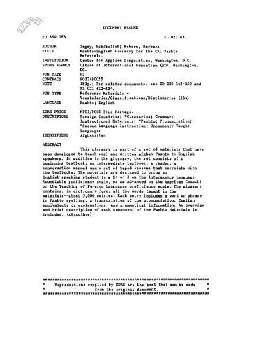 CAL Pashto-English Glossary