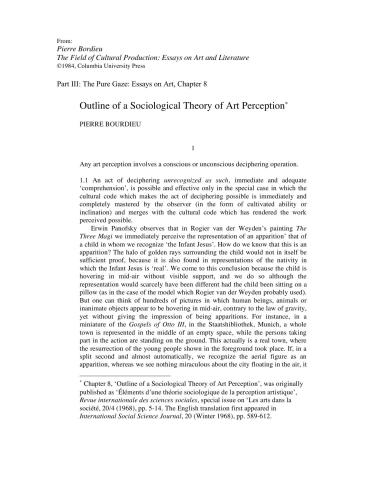 Outline of a Sociological Theory of Art Perception