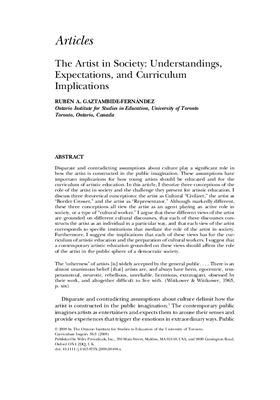 The Artist in Society: Understandings, Expectations, and Curriculum Implications