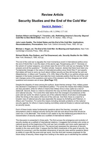 Security Studies and the End of the Cold War