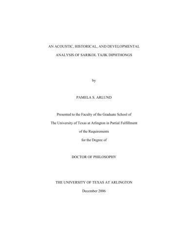 An acoustic, historical, and developmental analysis of Sarikol Tajik diphthongs