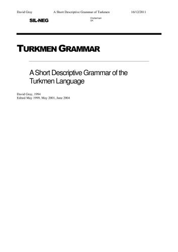 A short descriptive grammar of Turkmen language