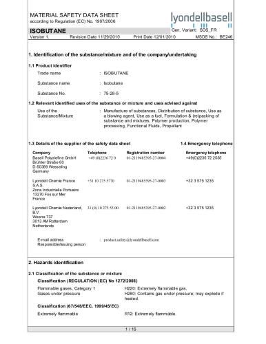 Material Safety Data Sheet for Isobutane - Паспорт безопасности Изобутана