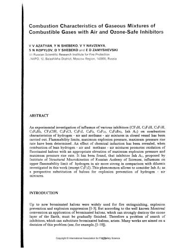 Combustion Characteristics of Gaseous Mixtures of Combustible Gases with Air and Ozone-Safe Inhibitors