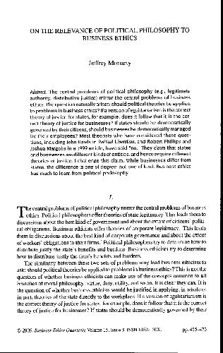 On the Relevance of Political Phil to Business Ethics