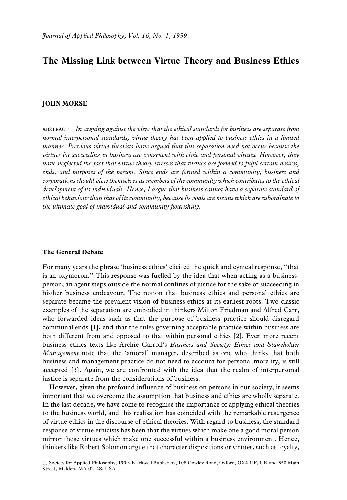 The Missing Link Between Virtue Theory and Business Ethics