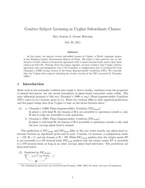 Genitive subject licensing in Uyghur subordinate clauses