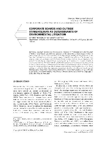 Corporate Boards and Outside Stakeholders as Determinants of Env Litig