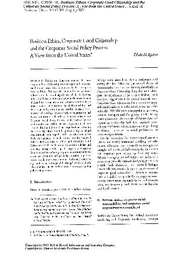 Business Ethics, Corporate Good Citizenship 