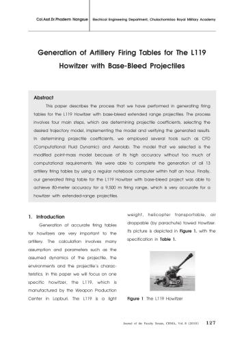 Generation of artillery firing tables for the L119 howitzer with base-bleed projectiles