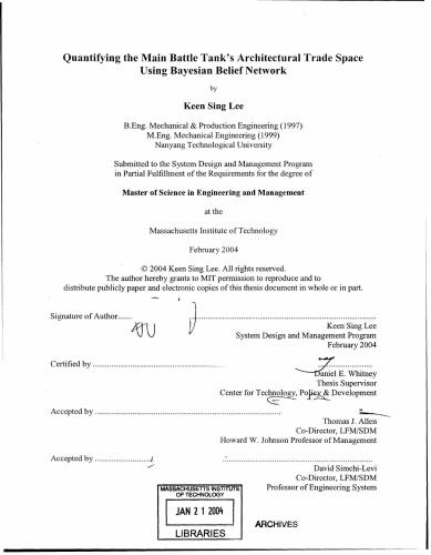 Работа магистра наук - Lee K.S. Quantifying the main battle tank's architectural trade space using Bayesian belief network