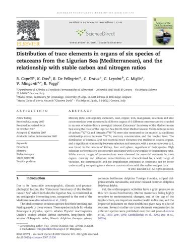 Distribution of trace elements in organs of six species of cetaceans from the Ligurian Sea (Mediterranean), and the relationship with stable carbon and nitrogen ratios