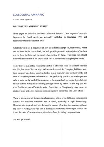 Colloquial Amharic. Writing the Amharic Script