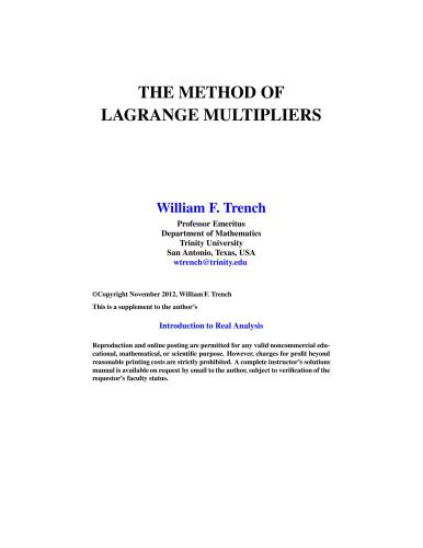The Method of Lagrange Multipliers